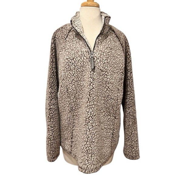 Cozy Sherpa Tops - Cozy Sherpa Quarter Zip Sherpa Pullover Women Size Large